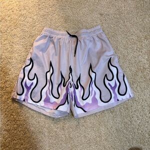 SHEIN Men's Shorts with Purple and Black Flame Design